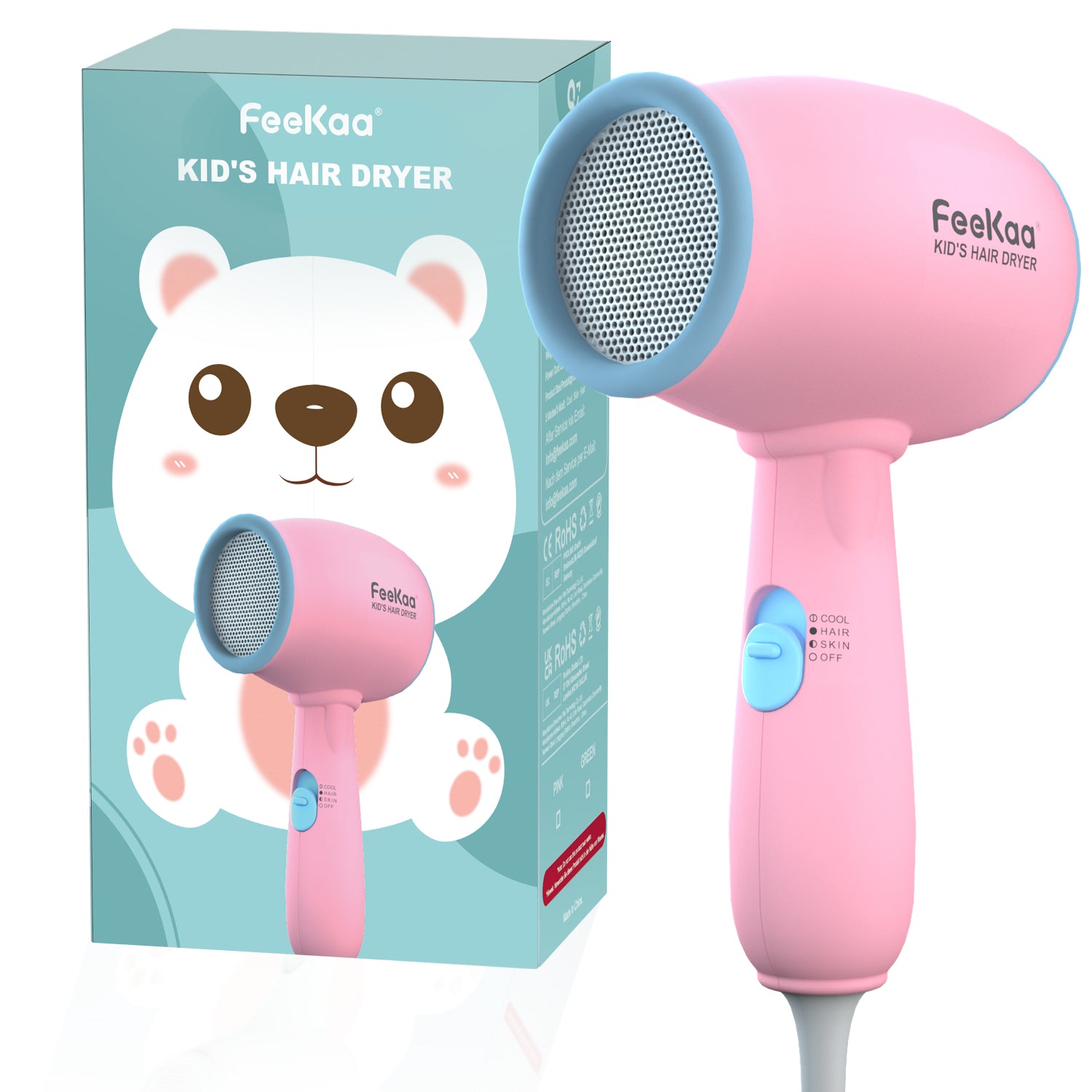 Kids Hair Dryer, Kids Blow Dryer for Girls, Low Noise Gentle Heat for Kids Skin