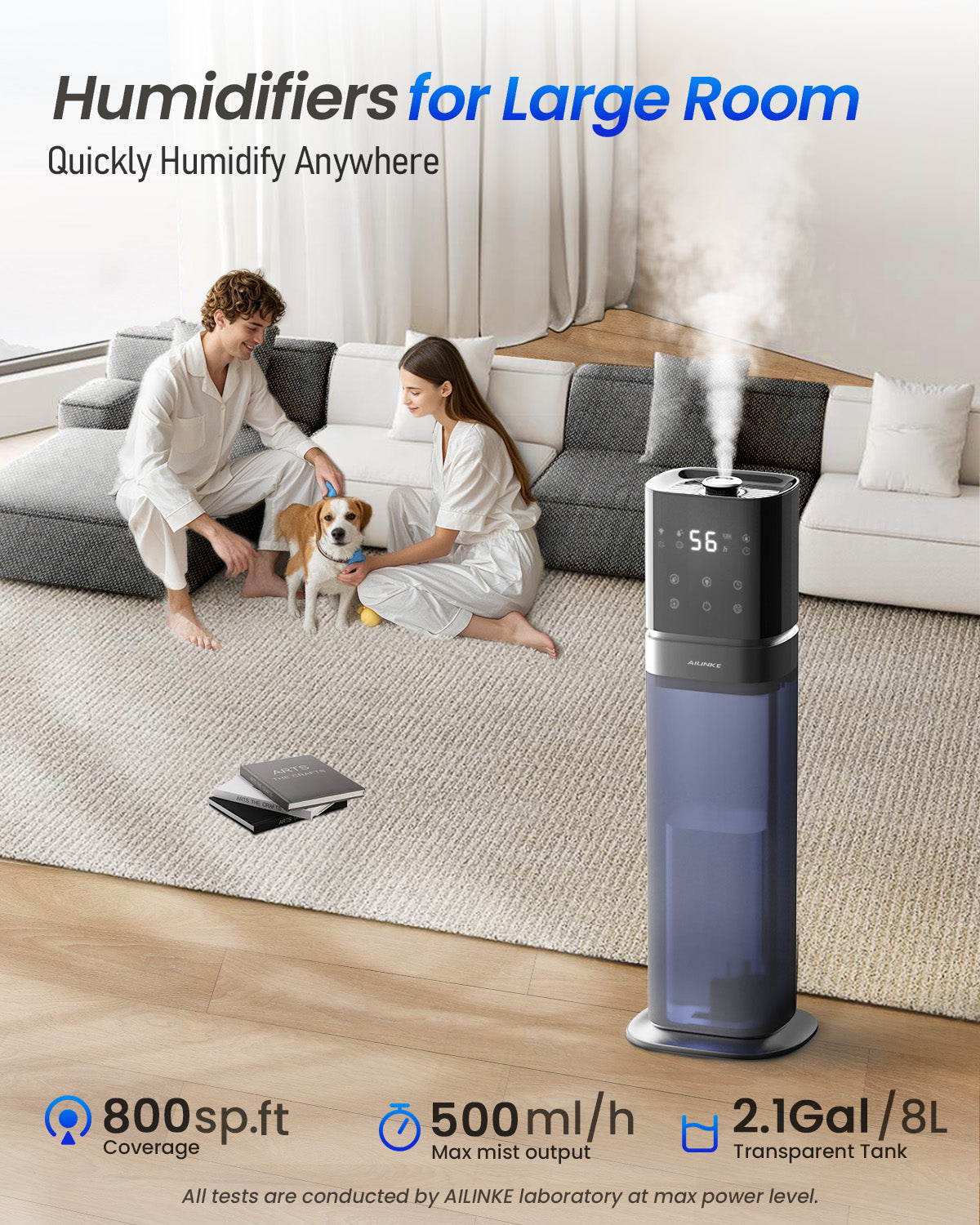 Humidifier Large Room Bedroom, Cool Mist Humidifiers for Home Bedroom with Extended Tube, 2.1Gal/8L - Image 2