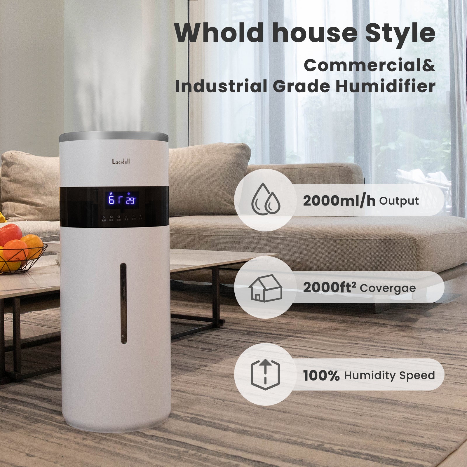 4.8Gal/18L Humidifiers for Large Room Whole House Humidifier 2000 sq.ft, Plant Humidifier Dual 360° Nozzles Cool Mist Ultrasonic Large Humidifier - Image 2