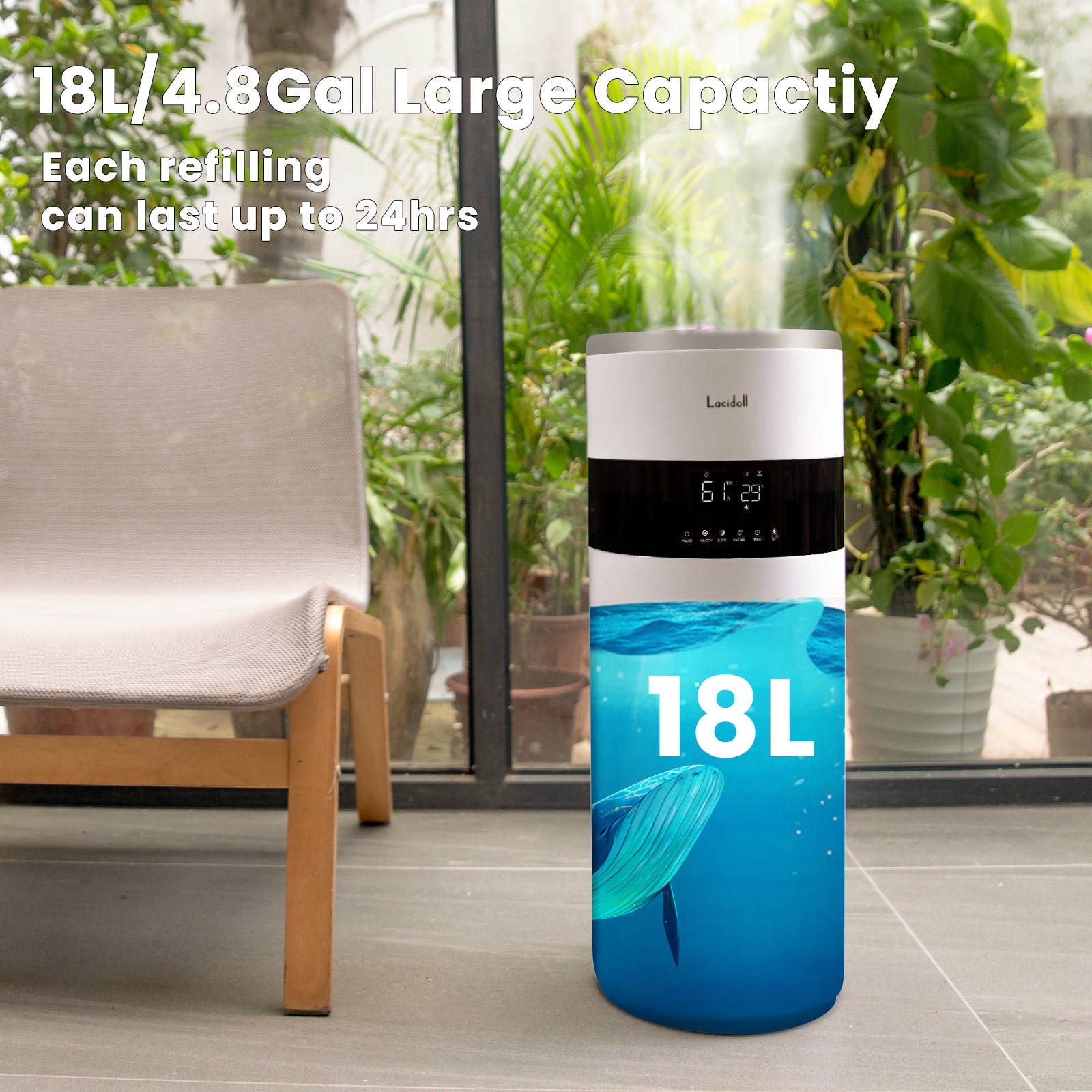 4.8Gal/18L Humidifiers for Large Room Whole House Humidifier 2000 sq.ft, Plant Humidifier Dual 360° Nozzles Cool Mist Ultrasonic Large Humidifier - Image 4