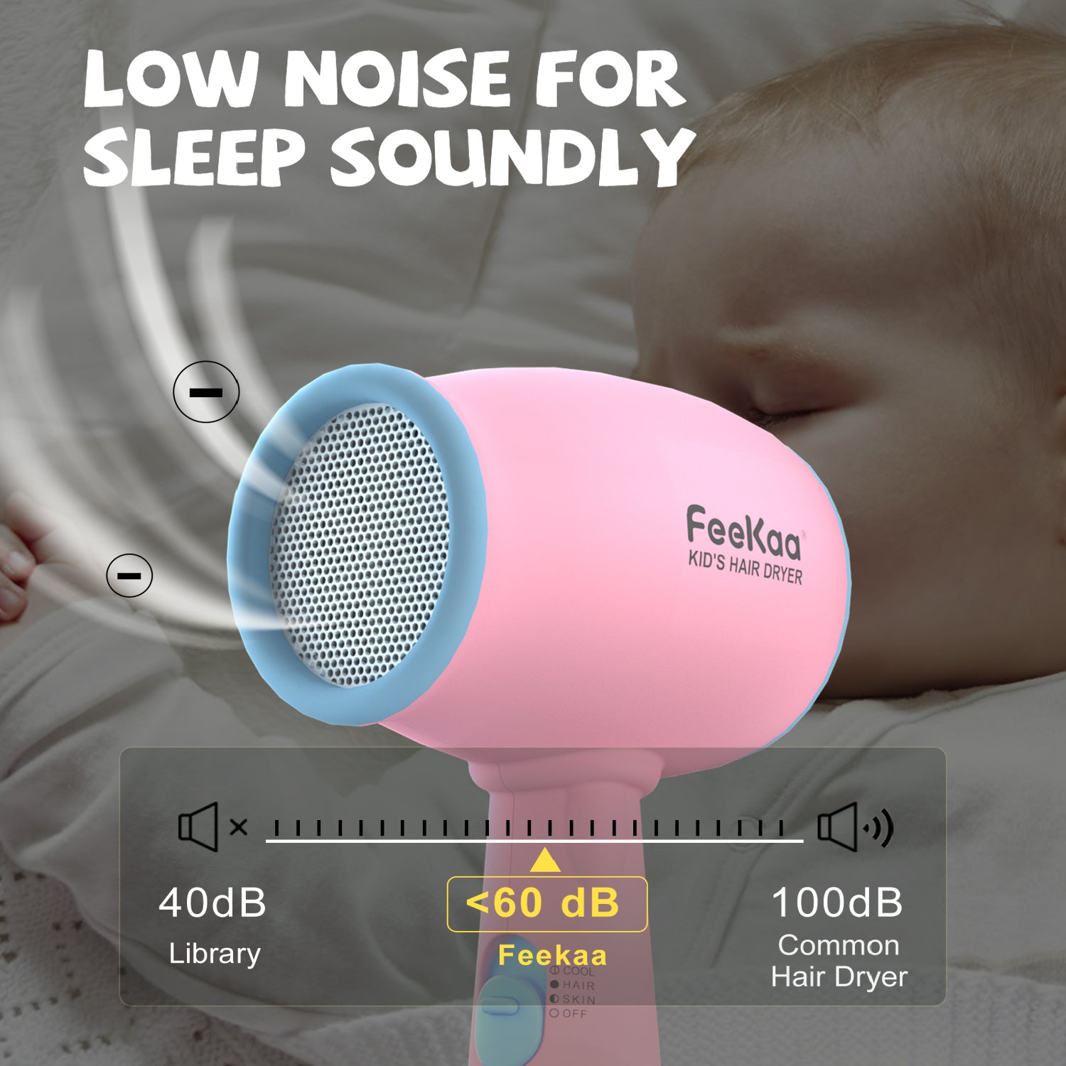 Kids Hair Dryer, Kids Blow Dryer for Girls, Low Noise Gentle Heat for Kids Skin - Image 5