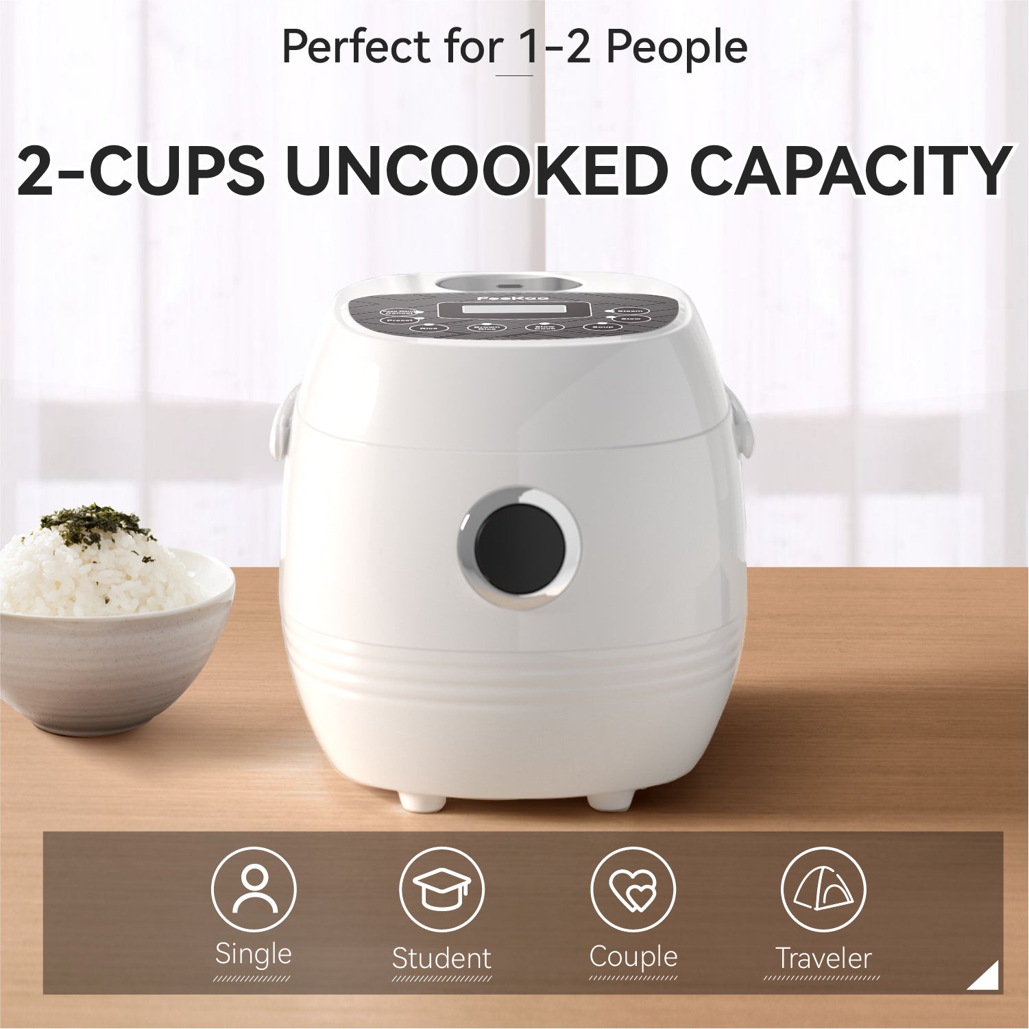 Mini Rice Cooker Small 4-Cup (cooked), Travel Rice Maker, 6-in-1 Portable Rice Cooker' 2 Cup (uncooked) - Image 2