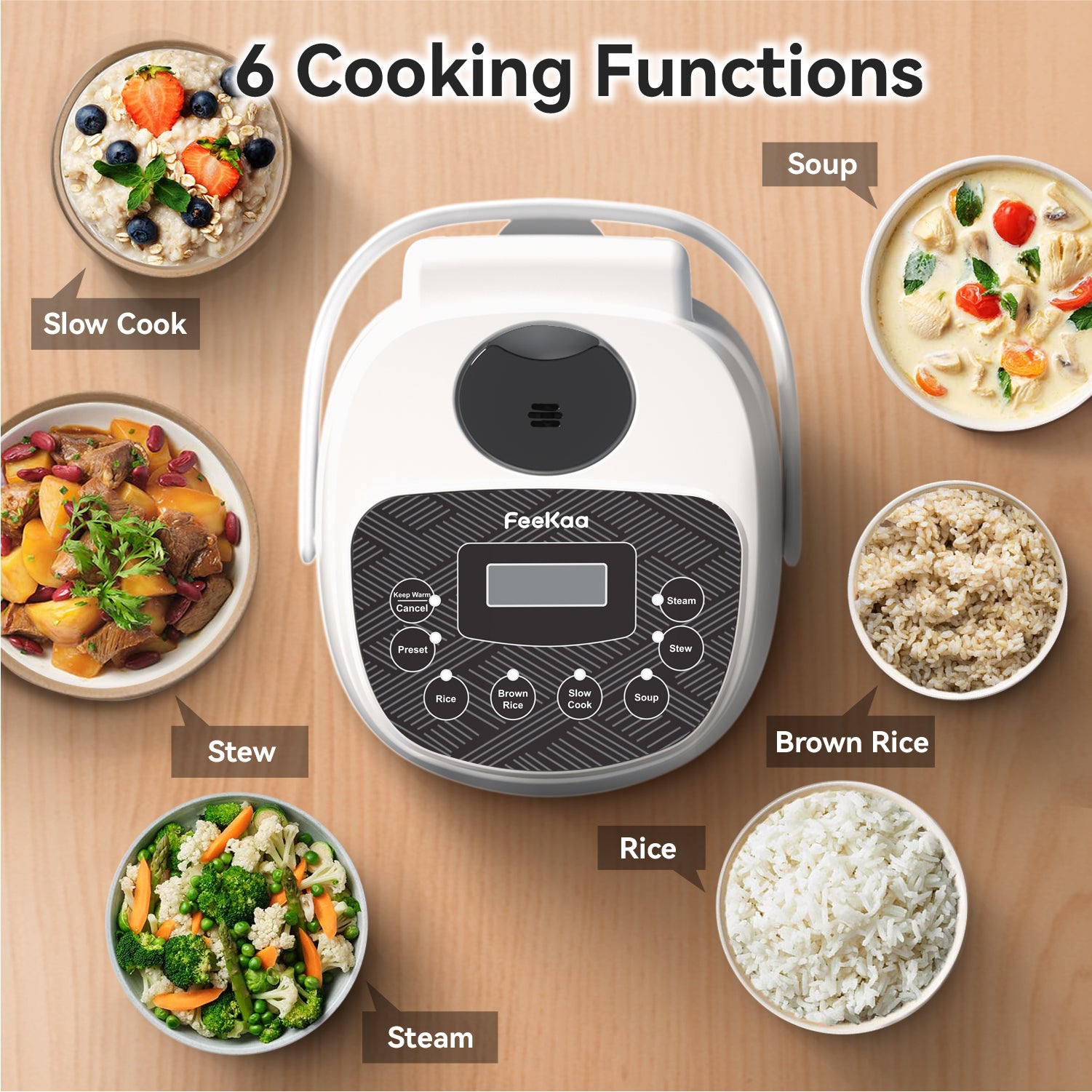 Mini Rice Cooker Small 4-Cup (cooked), Travel Rice Maker, 6-in-1 Portable Rice Cooker' 2 Cup (uncooked) - Image 3